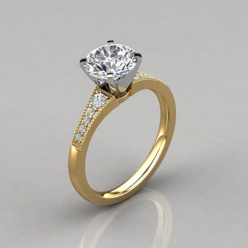 Graduated Milgrain Round Cut Moissanite Engagement Ring