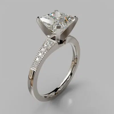 Graduated Milgrain Princess Cut Moissanite Engagement Ring Graduated Milgrain Princess Cut Moissanite Engagement Ring