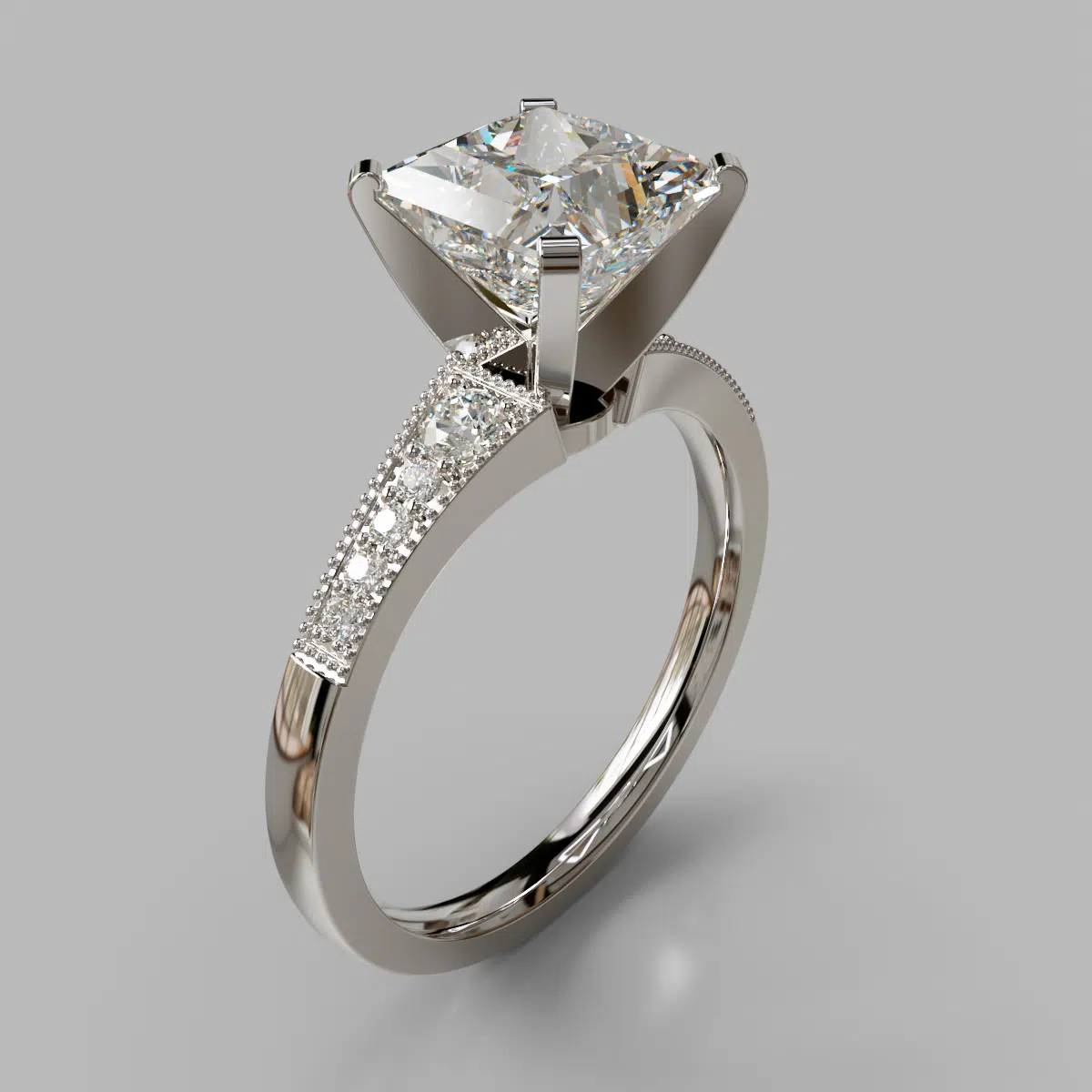 Graduated Milgrain Princess Cut Moissanite Engagement Ring Graduated Milgrain Princess Cut Moissanite Engagement Ring