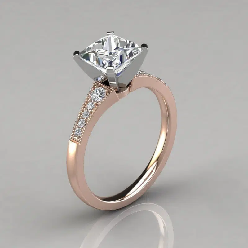 Graduated Milgrain Princess Cut Moissanite Engagement Ring