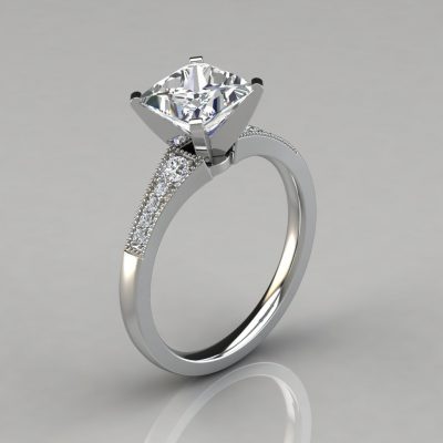 Graduated Milgrain Princess Cut Moissanite Engagement Ring