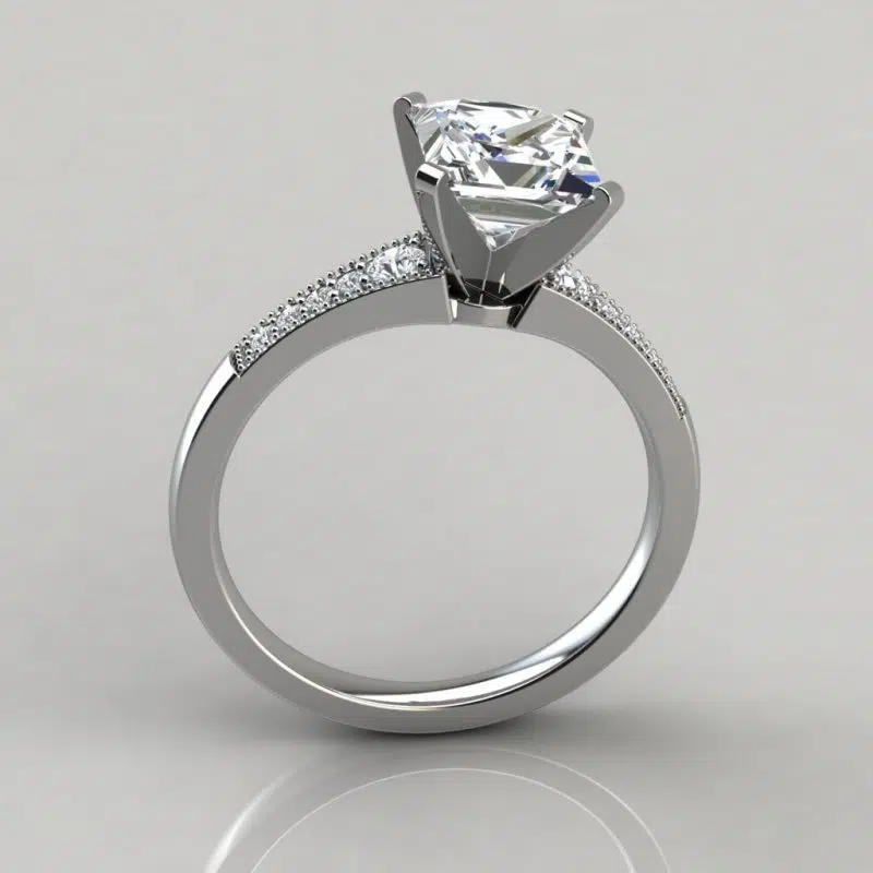 Graduated Milgrain Princess Cut Moissanite Engagement Ring