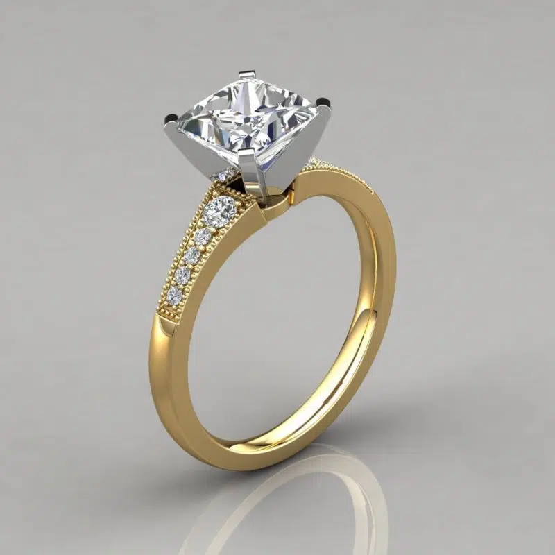 Graduated Milgrain Princess Cut Moissanite Engagement Ring