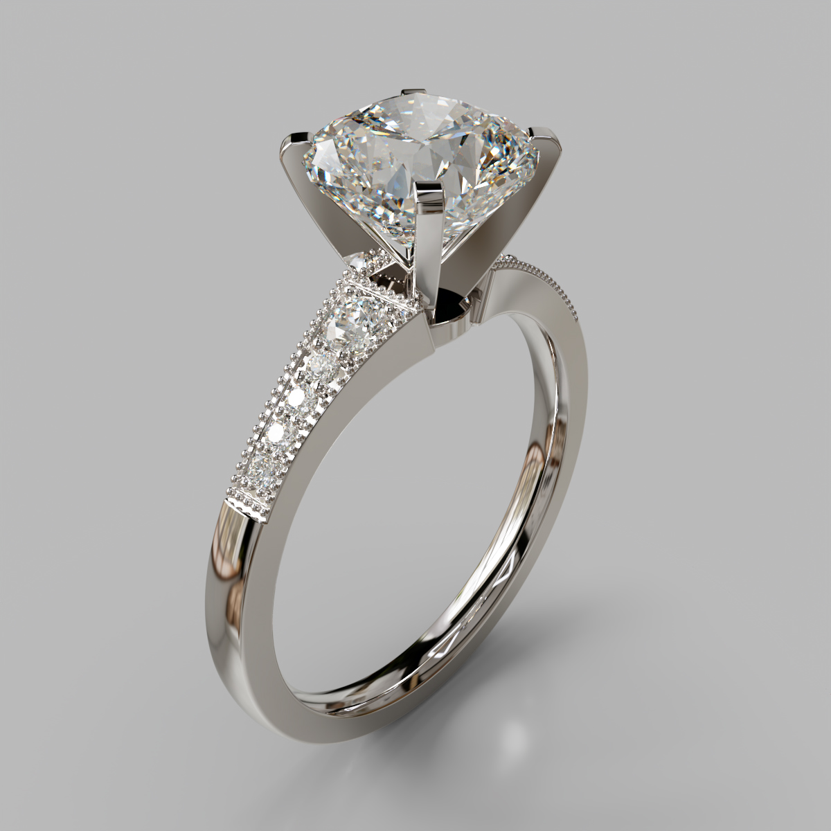 Graduated Milgrain Cushion Cut Moissanite Engagement Ring