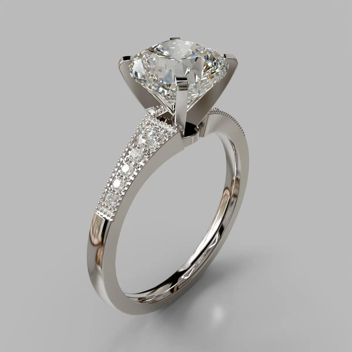 Graduated Milgrain Cushion Cut Moissanite Engagement Ring Graduated Milgrain Cushion Cut Moissanite Engagement Ring