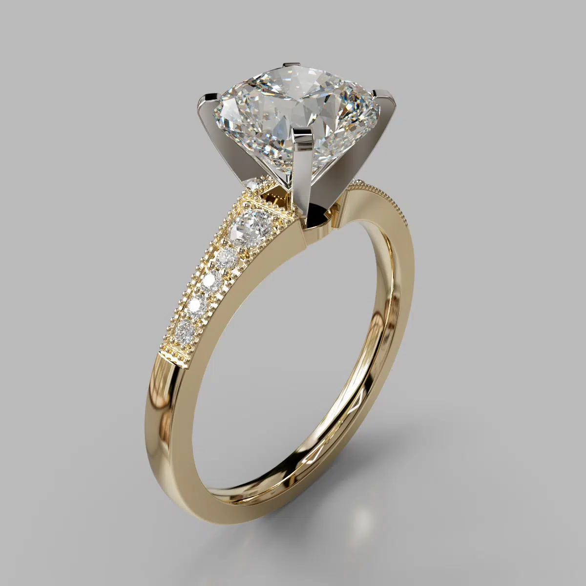 Graduated Milgrain Cushion Cut Moissanite Engagement Ring Graduated Milgrain Cushion Cut Moissanite Engagement Ring