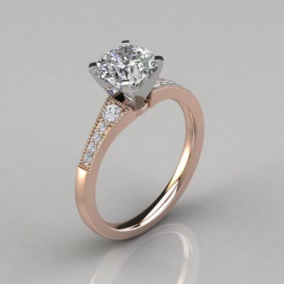 Graduated Milgrain Cushion-Cut Moissanite Engagement Ring