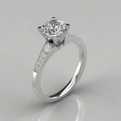 Graduated Milgrain Cushion Cut Moissanite Engagement Ring