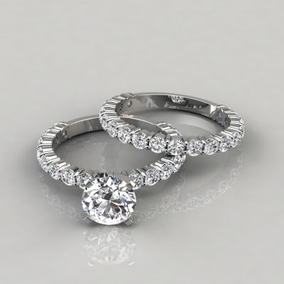 Moissanite Shared Prong Engagement Ring and Wedding Band Set