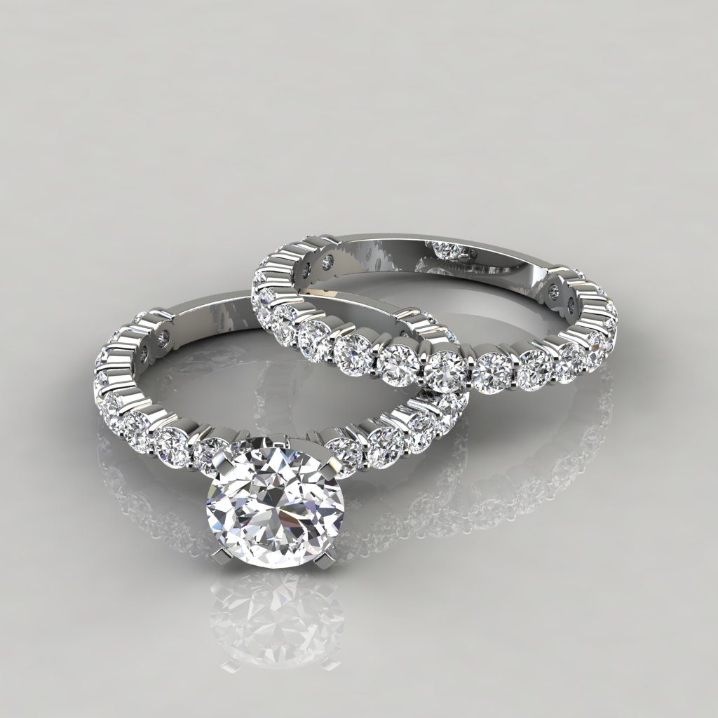 008w1 Shared Prong Engagement Ring And Wedding Band Set By Forever Moissanite 