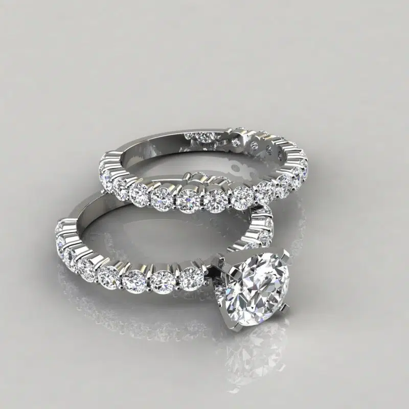 Moissanite Shared Prong Engagement Ring and Wedding Band Set