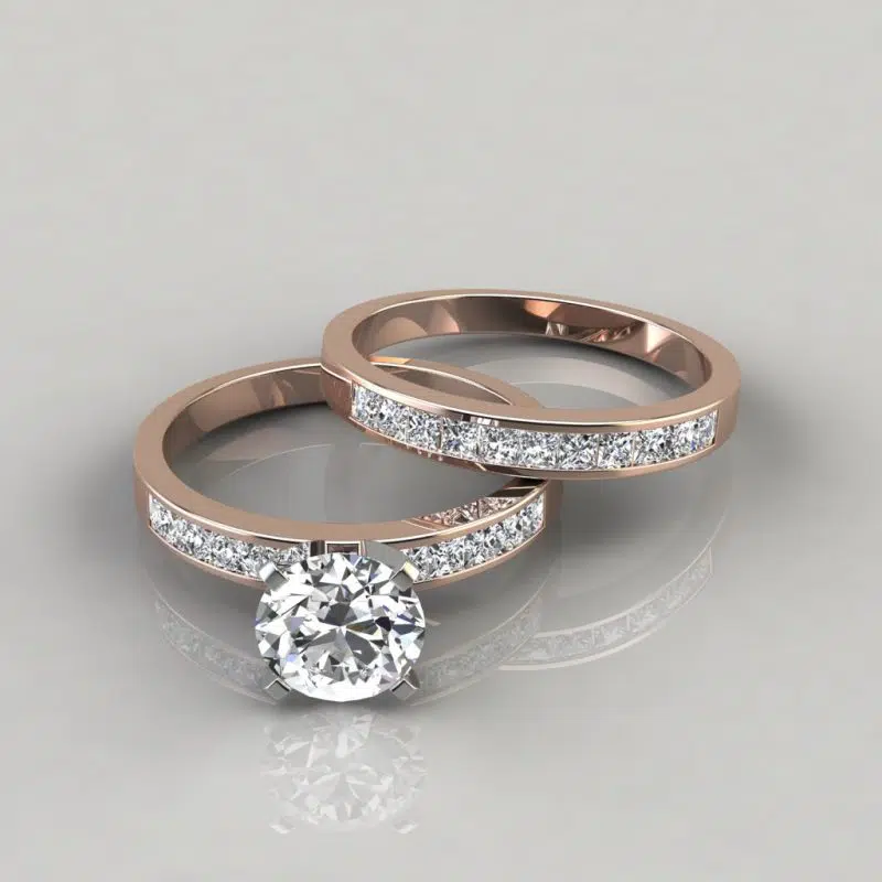 Moissanite Engagement Ring and Wedding Band Bridal Set