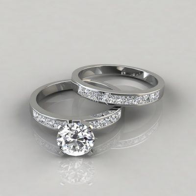Moissanite Engagement Ring and Wedding Band Bridal Set