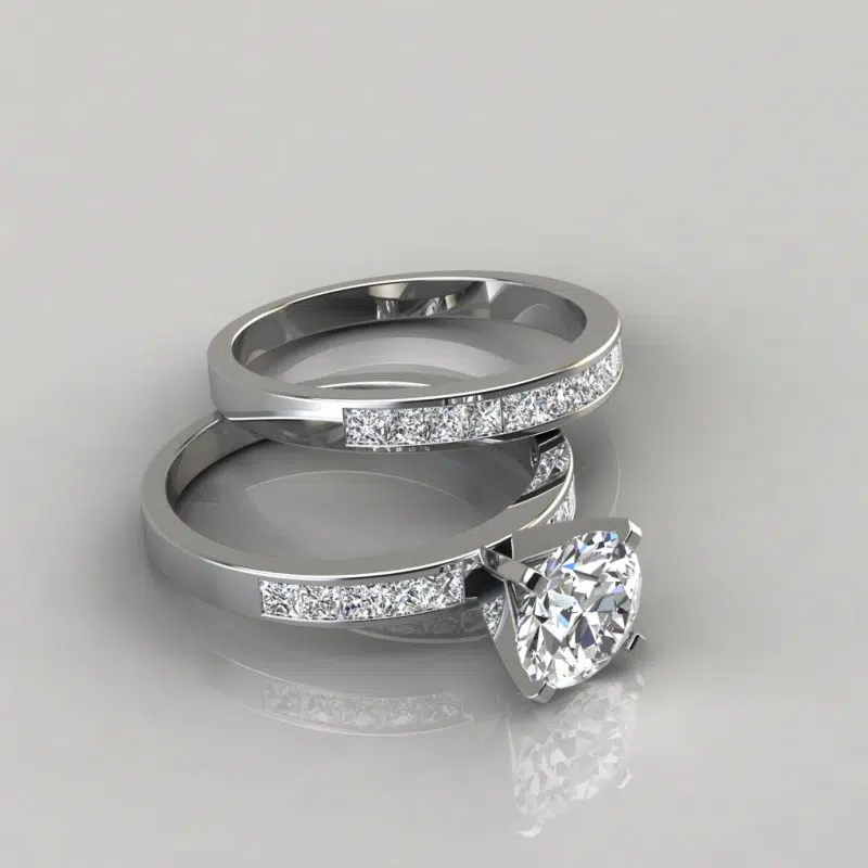 Moissanite Engagement Ring and Wedding Band Bridal Set