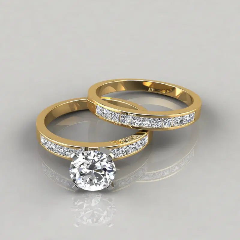 Moissanite Engagement Ring and Wedding Band Bridal Set