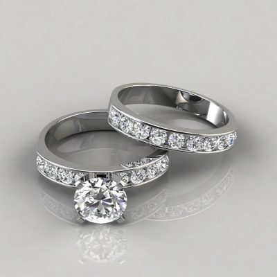 Round Cut Moissanite Engagement Ring and Wedding Band Set