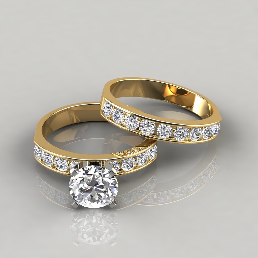 Round Cut Moissanite Engagement Ring and Wedding Band Set