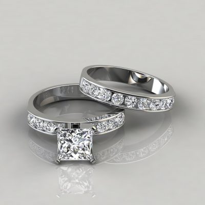 Princess Cut Moissanite Engagement Ring and Wedding Band Set
