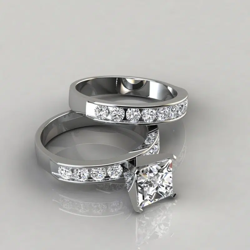 Princess Cut Moissanite Engagement Ring and Wedding Band Set