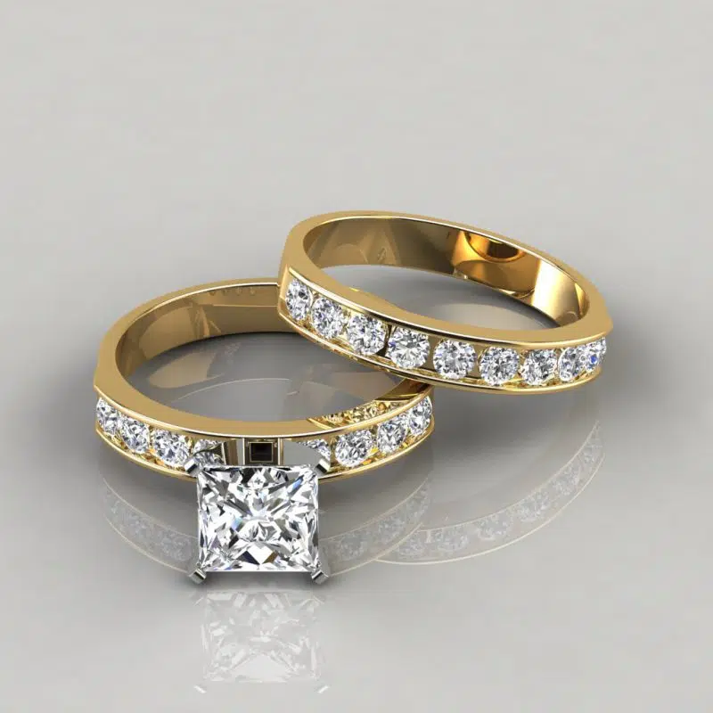 Princess Cut Moissanite Engagement Ring and Wedding Band Set