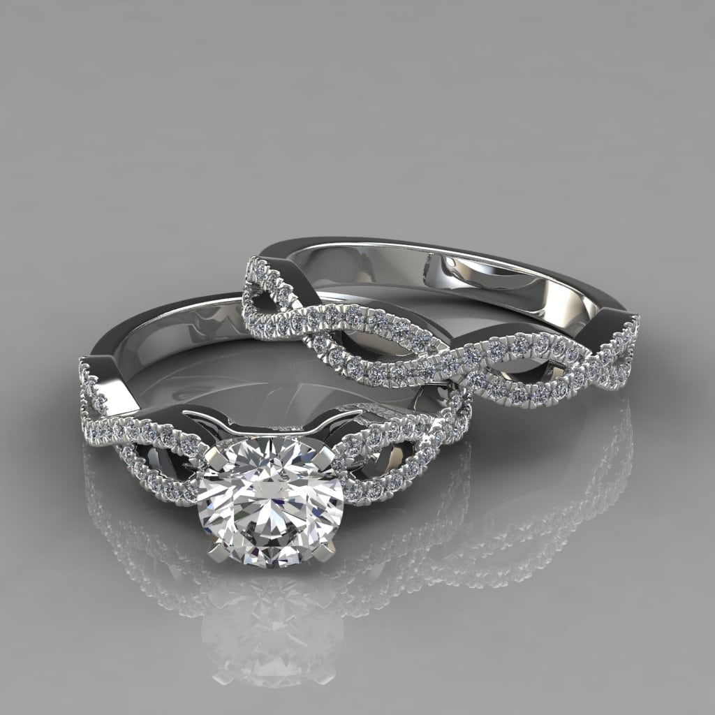 Infinity Design Round Cut Bridal Set Rings - Forever Moissanite