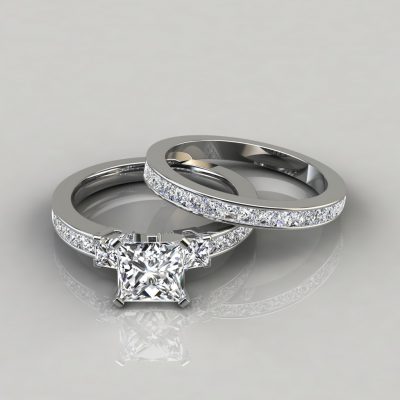 Moissanite Princess Cut Engagement Ring and Wedding Band Set