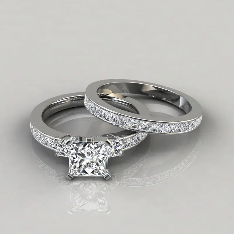 Moissanite Princess Cut Wedding Bands Set