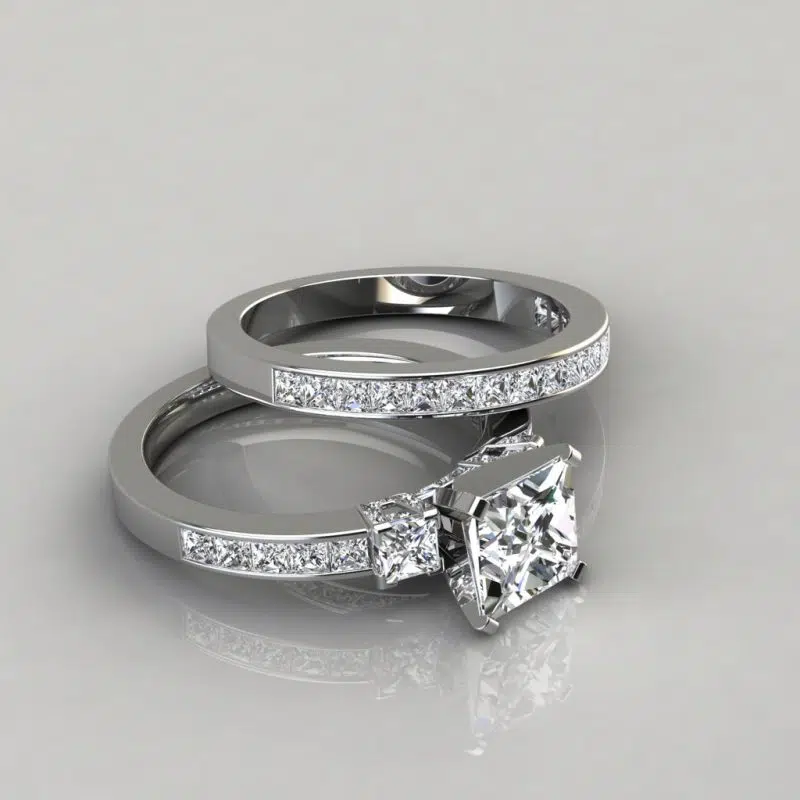 Moissanite Princess Cut Wedding Bands Set