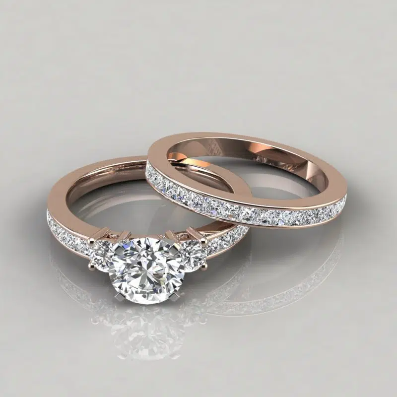 Moissanite Round Cut Engagement Ring and Wedding Band Set