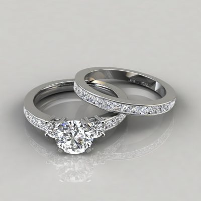 Moissanite Round Cut Engagement Ring and Wedding Band Set