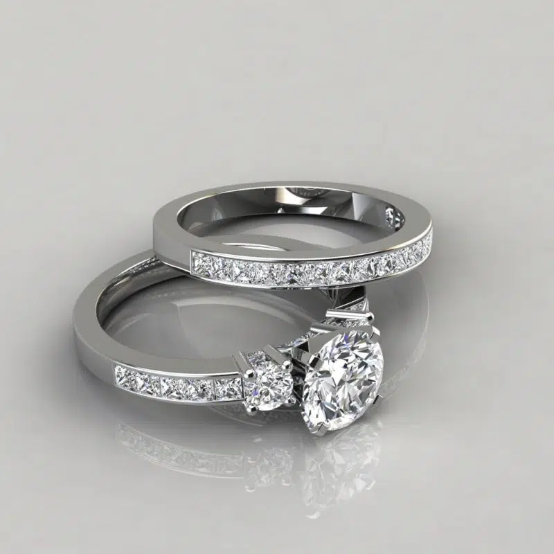 Moissanite Round Cut Engagement Ring and Wedding Band Set