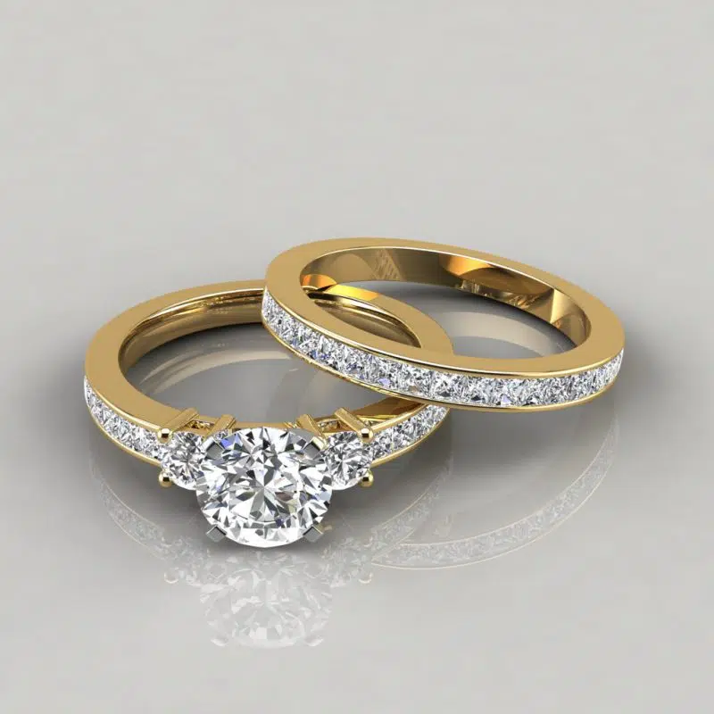 Moissanite Round Cut Engagement Ring and Wedding Band Set