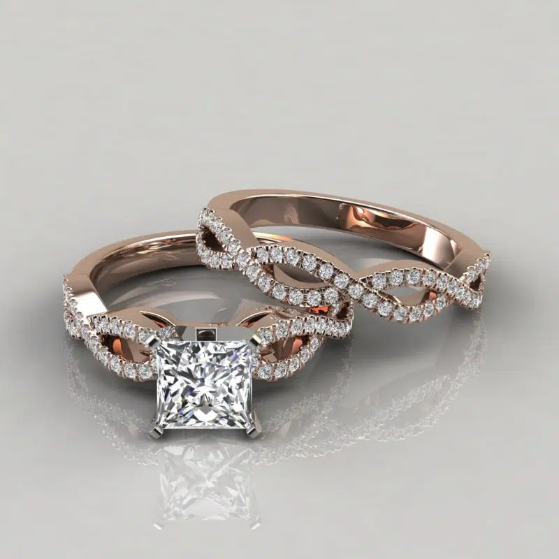 Moissanite Infinity Design Princess Cut Bridal Set Rings