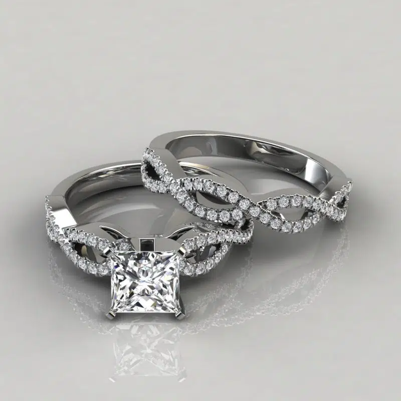 Moissanite Infinity Design Princess Cut Bridal Set Rings