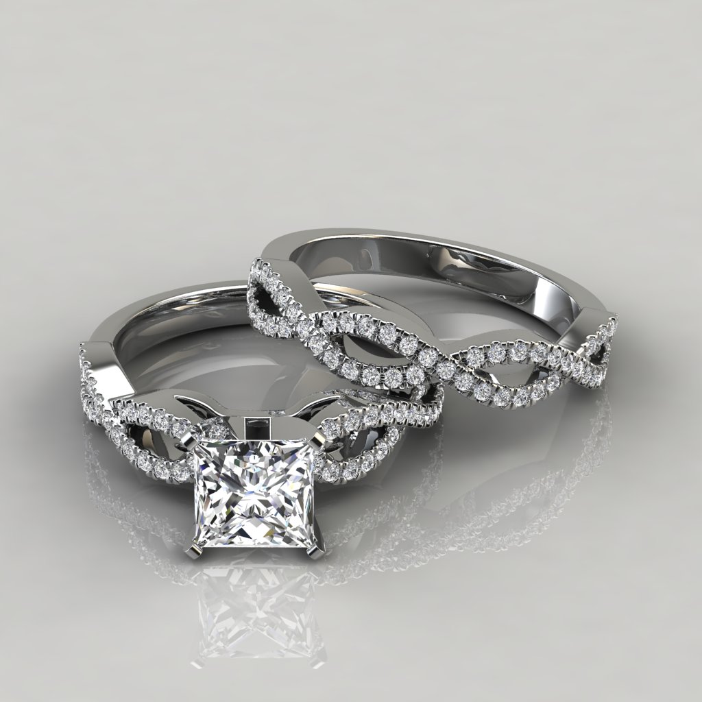 306w1 White Gold Infinity Design Princess Cut Bridal Set Rings By Forever Moissanite 