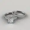 Moissanite Princess Cut Graduated Milgrain Bridal Set Rings