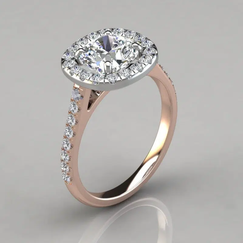 Floating Halo Cushion Cut Moissanite Gold Engagement Ring
