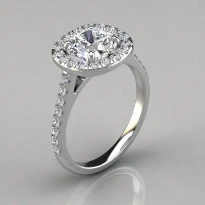 Floating Halo Cushion Cut Moissanite Gold Engagement Ring