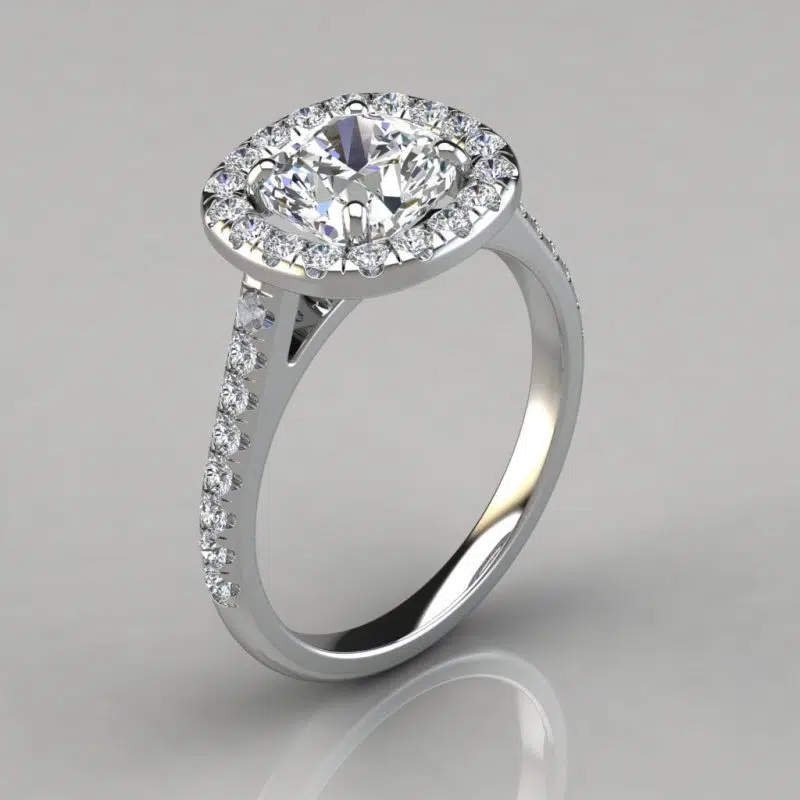 Floating Halo Cushion Cut Moissanite Gold Engagement Ring