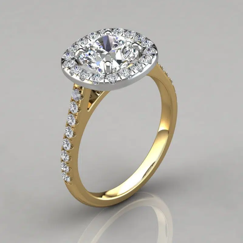 Floating Halo Cushion Cut Moissanite Gold Engagement Ring