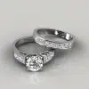 Round Cut Channel Set Moissanite Engagement Ring and Wedding Band Bridal Set