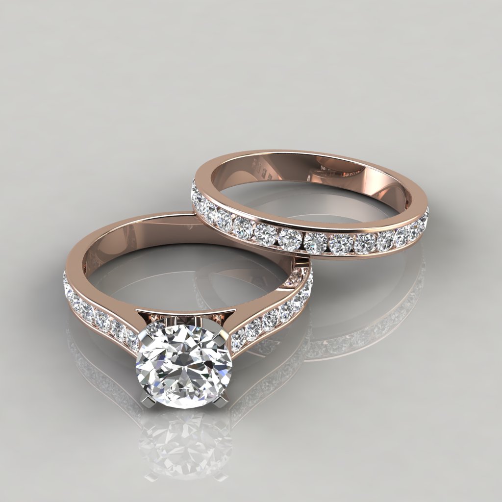 Cathedral Moissanite Engagement Ring and Wedding Band Set