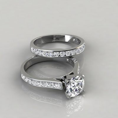 Cathedral Moissanite Engagement Ring and Wedding Band-Set