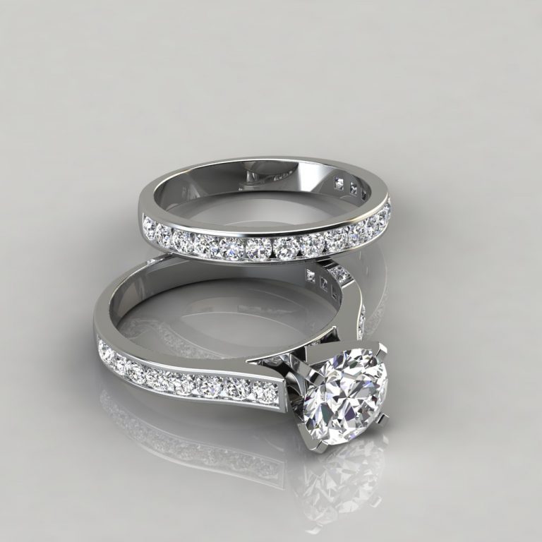 Cathedral Moissanite Engagement Ring and Wedding Band Set