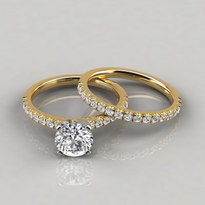 French Pave Cut Moissanite Engagement Ring and Wedding Band Set ...