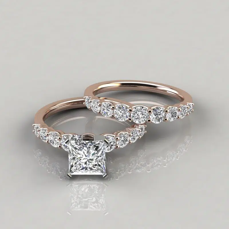 Graduated Moissanite Engagement Ring and Wedding Band Set