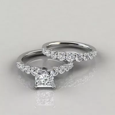 Graduated Moissanite Engagement Ring and Wedding Band Set