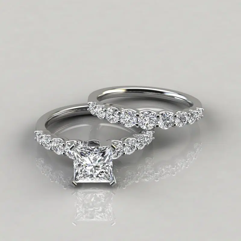 Graduated Moissanite Engagement Ring and Wedding Band Set