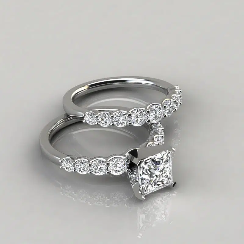 Graduated Moissanite Engagement Ring and Wedding Band Set