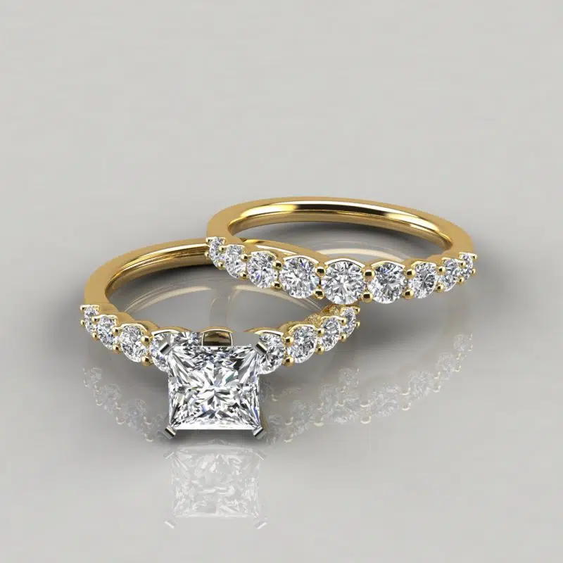 Graduated Moissanite Engagement Ring and Wedding Band Set